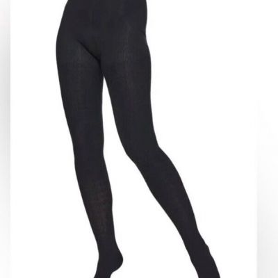 HUE Cable Knit Pattern Black Tights Size Medium Large.